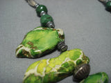 Amazing Green Turquoise Vintage Native American Jewelry Navajo Sterling Silver Necklace Old-Nativo Arts