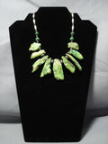 Amazing Green Turquoise Vintage Native American Jewelry Navajo Sterling Silver Necklace Old-Nativo Arts