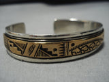 Amazing Herd Of Buffalo Vintage Native American Navajo Sterling Silver Bracelet Cuff Old-Nativo Arts
