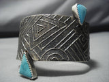 Amazing Modernist Sterling Silver Native American Duel Turquoise Bracelet Cuff-Nativo Arts