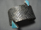 Amazing Modernist Sterling Silver Native American Duel Turquoise Bracelet Cuff-Nativo Arts