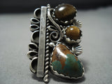 Amazing Navajo Natural Green Turquoise Huge Sterling Silver Native American Jewelry Ring-Nativo Arts