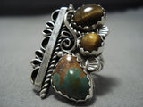 Amazing Navajo Natural Green Turquoise Huge Sterling Silver Native American Jewelry Ring-Nativo Arts