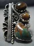Amazing Navajo Natural Green Turquoise Huge Sterling Silver Native American Jewelry Ring-Nativo Arts