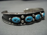 Amazing Phil Long Vintage Native American Navajo Turquoise Sterling Silver Bracelet-Nativo Arts