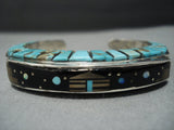 Amazing Raised Inlay Vintage Native American Jewelry Navajo Sterlng Silver Turquoise Bracelet Old-Nativo Arts