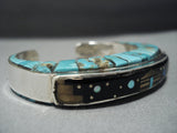 Amazing Raised Inlay Vintage Native American Jewelry Navajo Sterlng Silver Turquoise Bracelet Old-Nativo Arts