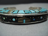 Amazing Raised Inlay Vintage Native American Jewelry Navajo Sterlng Silver Turquoise Bracelet Old-Nativo Arts
