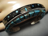 Amazing Raised Inlay Vintage Native American Jewelry Navajo Sterlng Silver Turquoise Bracelet Old-Nativo Arts