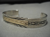 Amazing Real 14k Gold Vintage Native American Navajo Sterling Silver Sun Bracelet Old-Nativo Arts