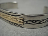 Amazing Real 14k Gold Vintage Native American Navajo Sterling Silver Sun Bracelet Old-Nativo Arts