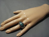 Amazing Silver Work Vintage Native American Jewelry Navajo Green Turquoise Inlay Sterling Silver Ring-Nativo Arts
