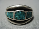 Amazing Silver Work Vintage Native American Jewelry Navajo Green Turquoise Inlay Sterling Silver Ring-Nativo Arts