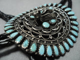 Amazing Sterling Silver Eagle Vintage Native American Jewelry Navajo Turquoise Bolo Tie Old-Nativo Arts