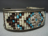 Amazing Turquoise Heishi Vintage Navajo Sterling Native American Jewelry Silver Bracelet Old Cuff-Nativo Arts