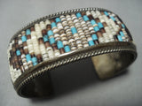 Amazing Turquoise Heishi Vintage Navajo Sterling Native American Jewelry Silver Bracelet Old Cuff-Nativo Arts