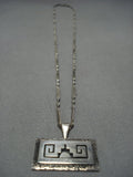 Amazing Vintage Native American Jewelry Hopi Dlangyawma Sterling Silver Textured Frame Ecklace-Nativo Arts