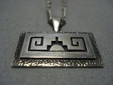 Amazing Vintage Native American Jewelry Hopi Dlangyawma Sterling Silver Textured Frame Ecklace-Nativo Arts