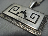 Amazing Vintage Native American Jewelry Hopi Dlangyawma Sterling Silver Textured Frame Ecklace-Nativo Arts