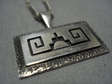 Amazing Vintage Native American Jewelry Hopi Dlangyawma Sterling Silver Textured Frame Ecklace-Nativo Arts