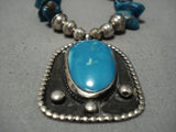 Amazing Vintage Native American Jewelry Navajo Blue Gem Turquoise Sterling Silver Necklace Old-Nativo Arts