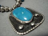 Amazing Vintage Native American Jewelry Navajo Blue Gem Turquoise Sterling Silver Necklace Old-Nativo Arts