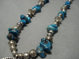 Amazing Vintage Native American Jewelry Navajo Blue Gem Turquoise Sterling Silver Necklace Old-Nativo Arts