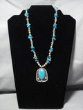 Amazing Vintage Native American Jewelry Navajo Blue Gem Turquoise Sterling Silver Necklace Old-Nativo Arts