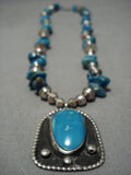 Amazing Vintage Native American Jewelry Navajo Blue Gem Turquoise Sterling Silver Necklace Old-Nativo Arts