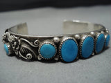 Amazing Vintage Native American Jewelry Navajo Domed Turquoise Sterling Silver Flower Bracelet-Nativo Arts