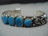 Amazing Vintage Native American Jewelry Navajo Domed Turquoise Sterling Silver Flower Bracelet-Nativo Arts