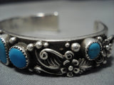 Amazing Vintage Native American Jewelry Navajo Domed Turquoise Sterling Silver Flower Bracelet-Nativo Arts