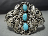 Amazing Vintage Native American Jewelry Navajo Garden Of Leaves Sterling Silver Turquoise Bracelet Cuff-Nativo Arts