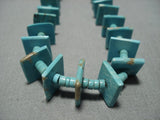 Amazing Vintage Native American Jewelry Navajo Green Turquoise Squared Sterling Silver Necklace-Nativo Arts