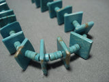 Amazing Vintage Native American Jewelry Navajo Green Turquoise Squared Sterling Silver Necklace-Nativo Arts