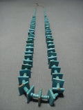 Amazing Vintage Native American Jewelry Navajo Green Turquoise Squared Sterling Silver Necklace-Nativo Arts