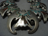 Amazing Vintage Native American Jewelry Navajo Kachina Sterling Silver Turquoise Squash Blossom Necklace-Nativo Arts