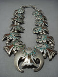 Amazing Vintage Native American Jewelry Navajo Kachina Sterling Silver Turquoise Squash Blossom Necklace-Nativo Arts