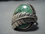 Amazing Vintage Native American Jewelry Navajo Orvil Jack Green Turquoise Sterling Silver Leaf Ring Old-Nativo Arts