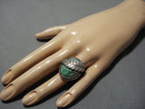 Amazing Vintage Native American Jewelry Navajo Orvil Jack Green Turquoise Sterling Silver Leaf Ring Old-Nativo Arts