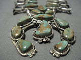 Amazing Vintage Native American Jewelry Navajo Royston Turquoise Sterling Silver Squash Blossom Necklace-Nativo Arts