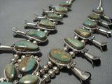 Amazing Vintage Native American Jewelry Navajo Royston Turquoise Sterling Silver Squash Blossom Necklace-Nativo Arts