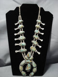 Amazing Vintage Native American Jewelry Navajo Royston Turquoise Sterling Silver Squash Blossom Necklace-Nativo Arts