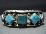 Amazing Vintage Native American Jewelry Navajo Sky Blue Turquoise Sterling Silver Chapo Bracelet-Nativo Arts