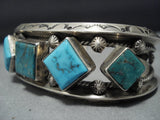 Amazing Vintage Native American Jewelry Navajo Sky Blue Turquoise Sterling Silver Chapo Bracelet-Nativo Arts
