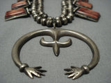 Amazing Vintage Native American Jewelry Navajo Spiny Oyster Sterling Silver Squash Blossom Necklace-Nativo Arts