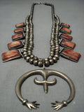 Amazing Vintage Native American Jewelry Navajo Spiny Oyster Sterling Silver Squash Blossom Necklace-Nativo Arts