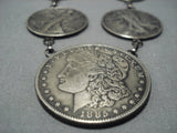 Amazing Vintage Native American Jewelry Navajo Sterling Silver Coin Squash Blossom Necklace-Nativo Arts