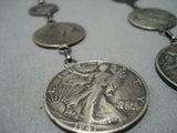 Amazing Vintage Native American Jewelry Navajo Sterling Silver Coin Squash Blossom Necklace-Nativo Arts