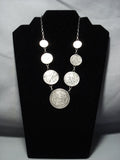 Amazing Vintage Native American Jewelry Navajo Sterling Silver Coin Squash Blossom Necklace-Nativo Arts